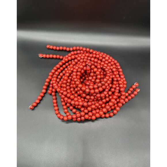 Unbranded Other - Wooden Bead Garlands 9 Ft Each Lot Of 4 Cranberry Red Christmas Tree Boho Decor